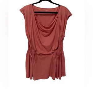 Garnet Hill Coral 100% Pima Cotton Drape Short Sleeve Top (Size L)